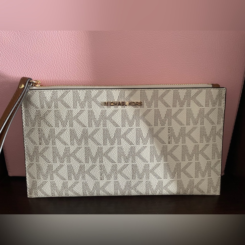 Michael Kors Beige Monogram Clutch / wristlet